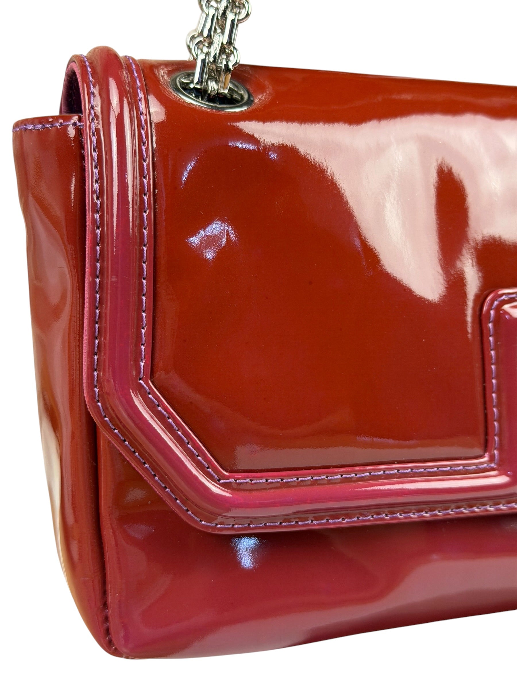Chanel Burgundy Patent Leather Mademoiselle Bijoux Chain Flap Bag 2008