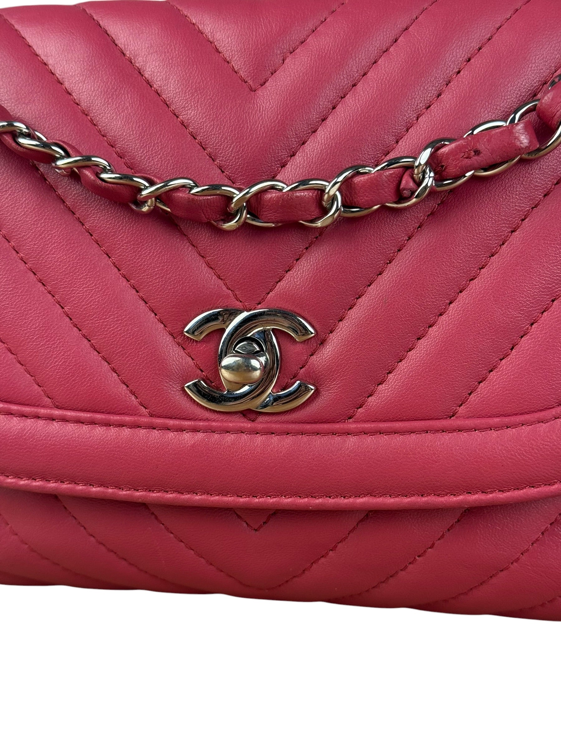 Chanel Pink Chevron Quilted Leather Medium Flap Bag 2018