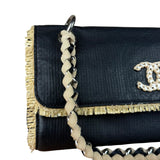Chanel Black Leather Raffia Fringe CC Flap Shoulder Bag 2009
