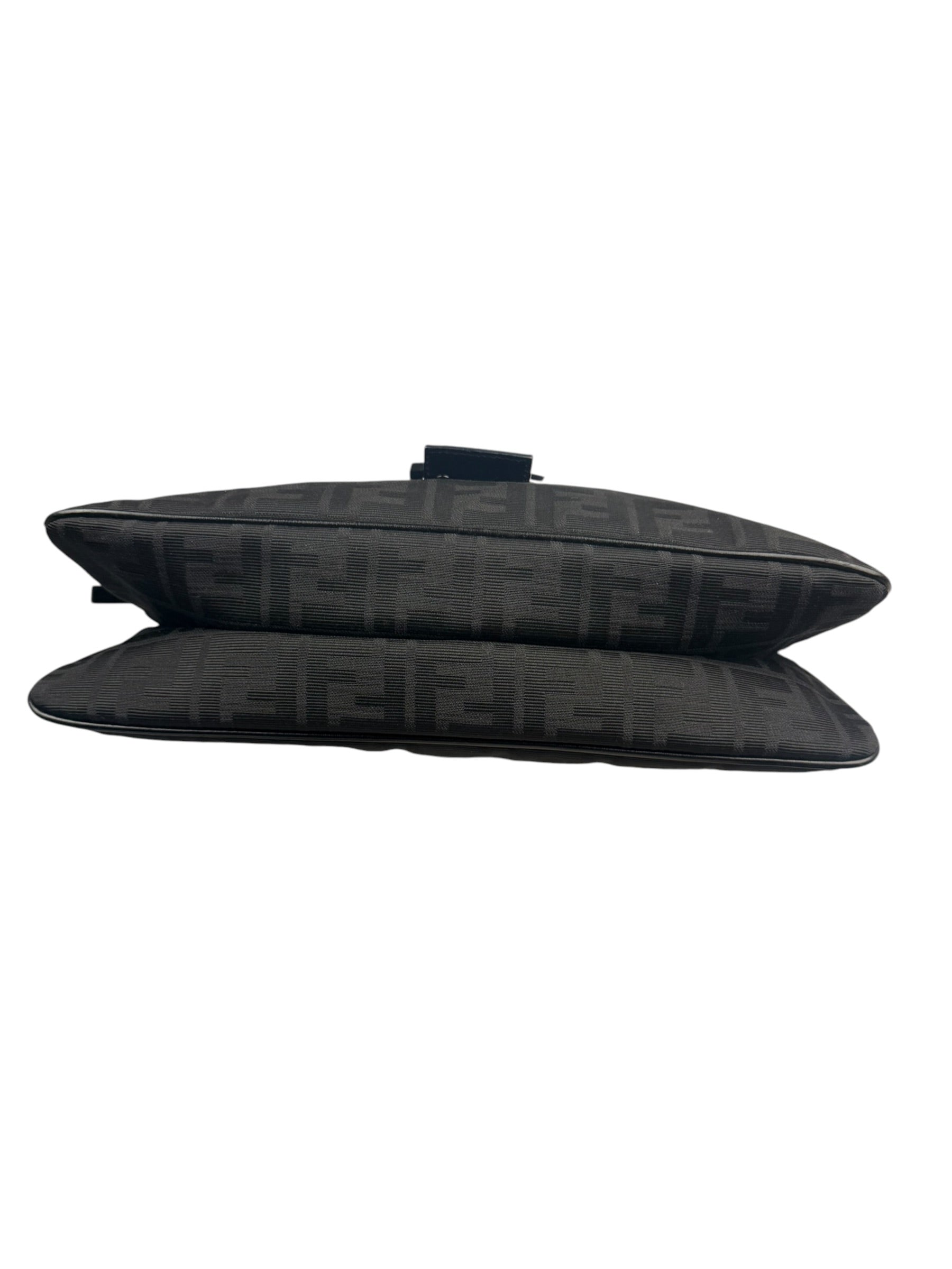 Fendi Black Leather Trim Zucca Mamma Baguette