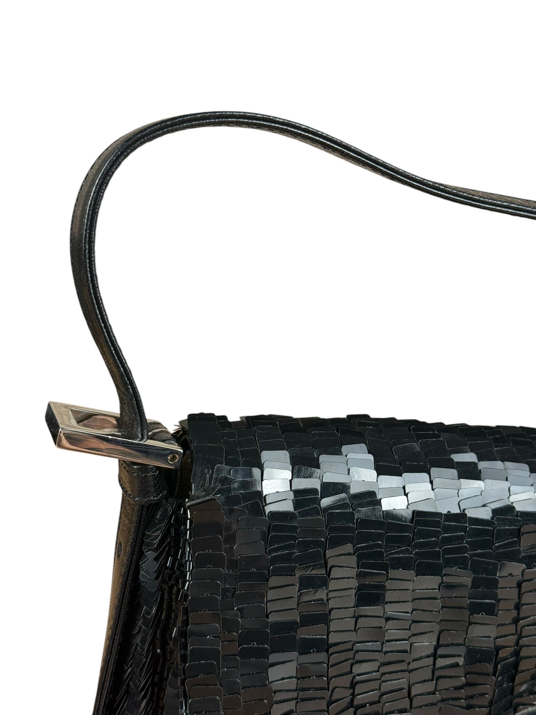 Fendi Vintage Black Sequin Baguette Shoulder Bag