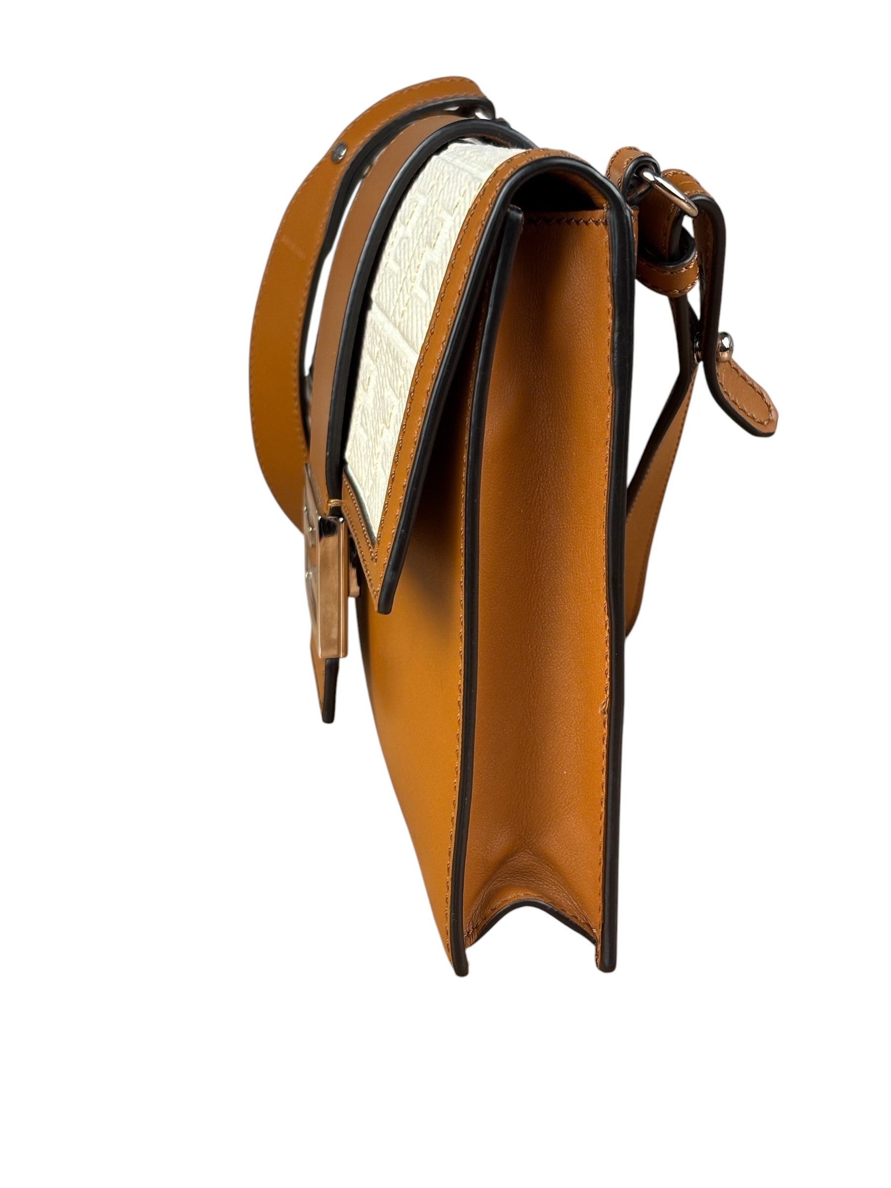Fendi Brown/Cream Leather Jacquard FF Zucca Baguette
