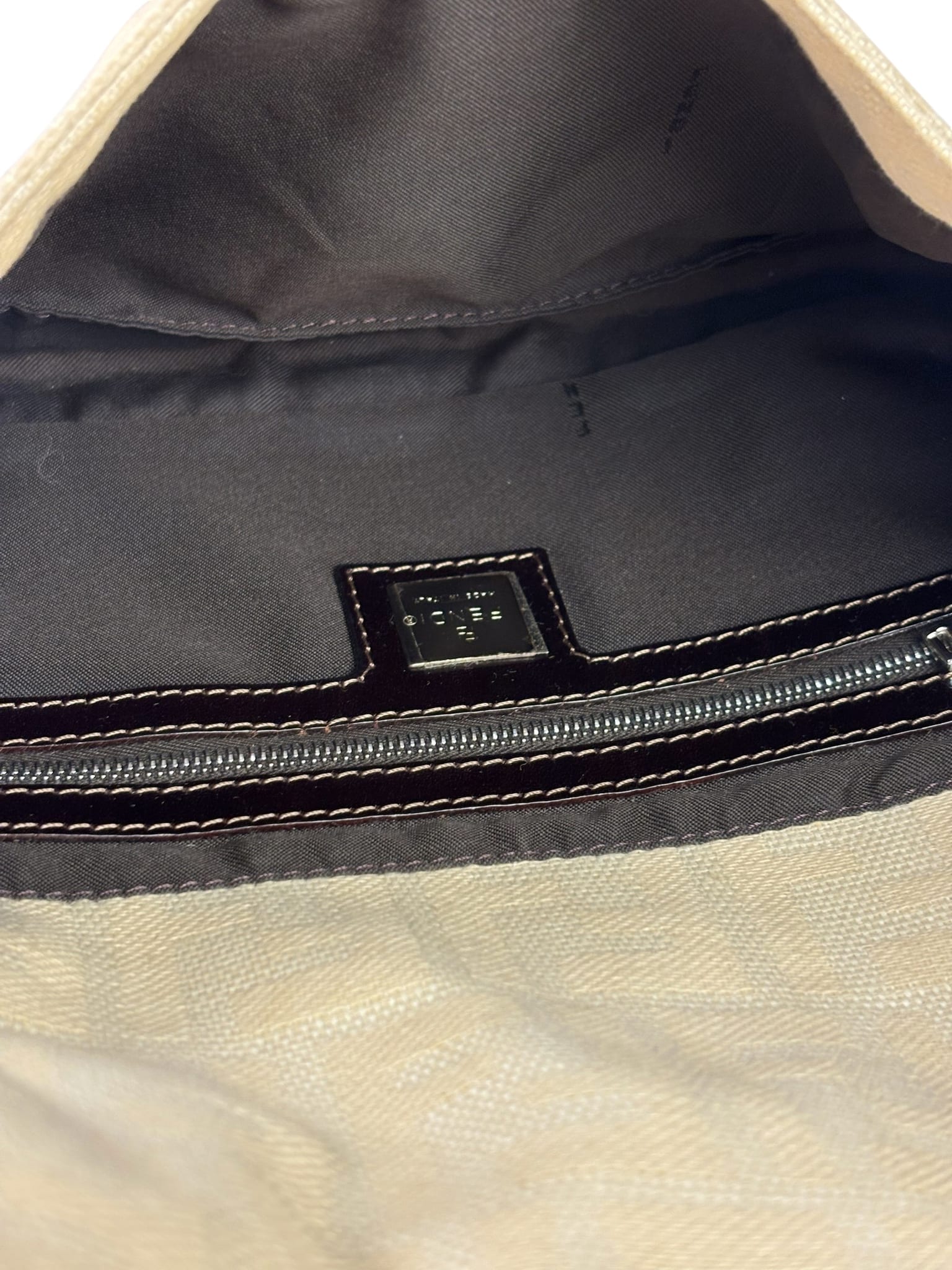 Fendi Vintage FF Ivory Canvas Baguette Shoulder Bag