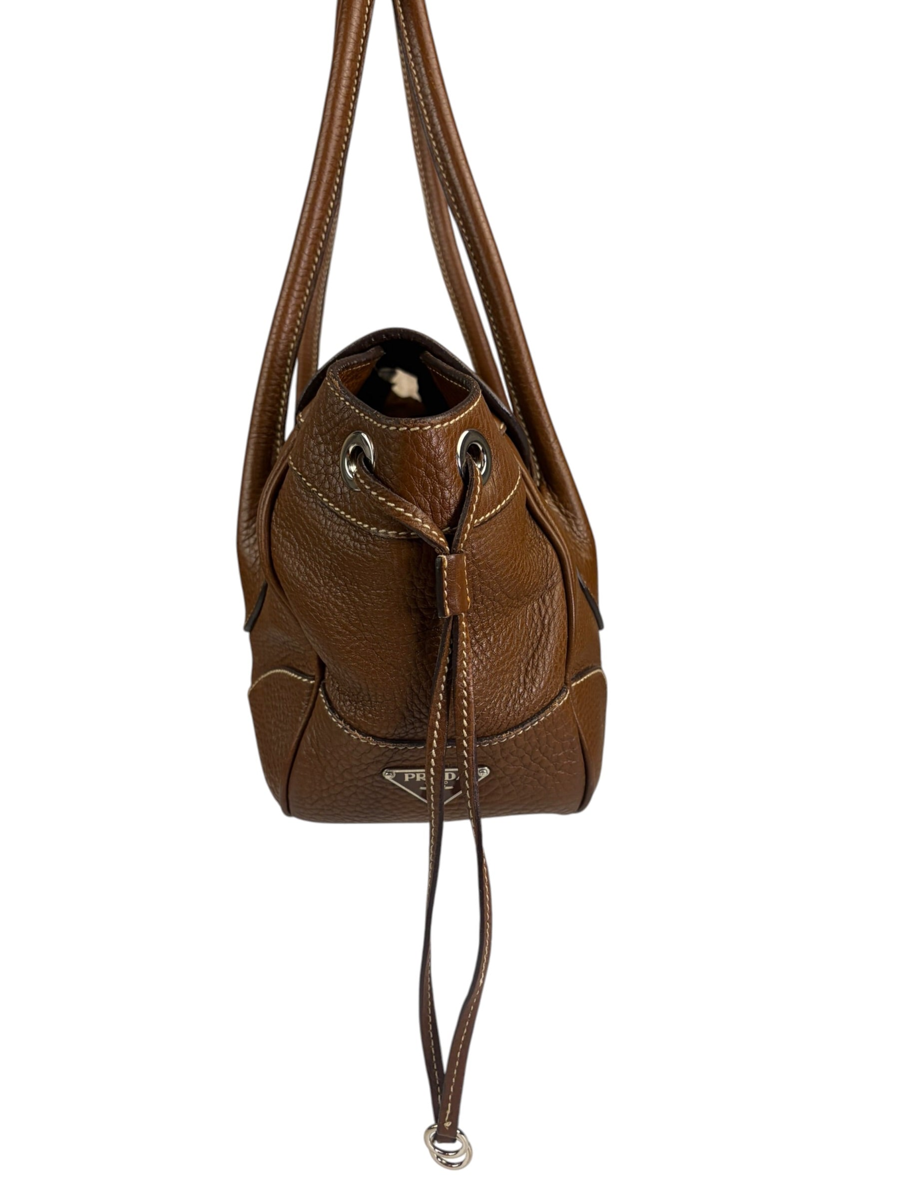 Prada Lizard Pushlock Flap Brown Vitello Daino Shoulder Bag