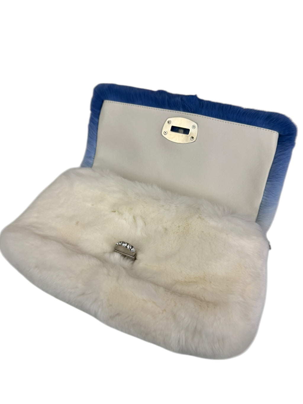 Miu Miu Blue Gradient Fur Crystal Flap Bag