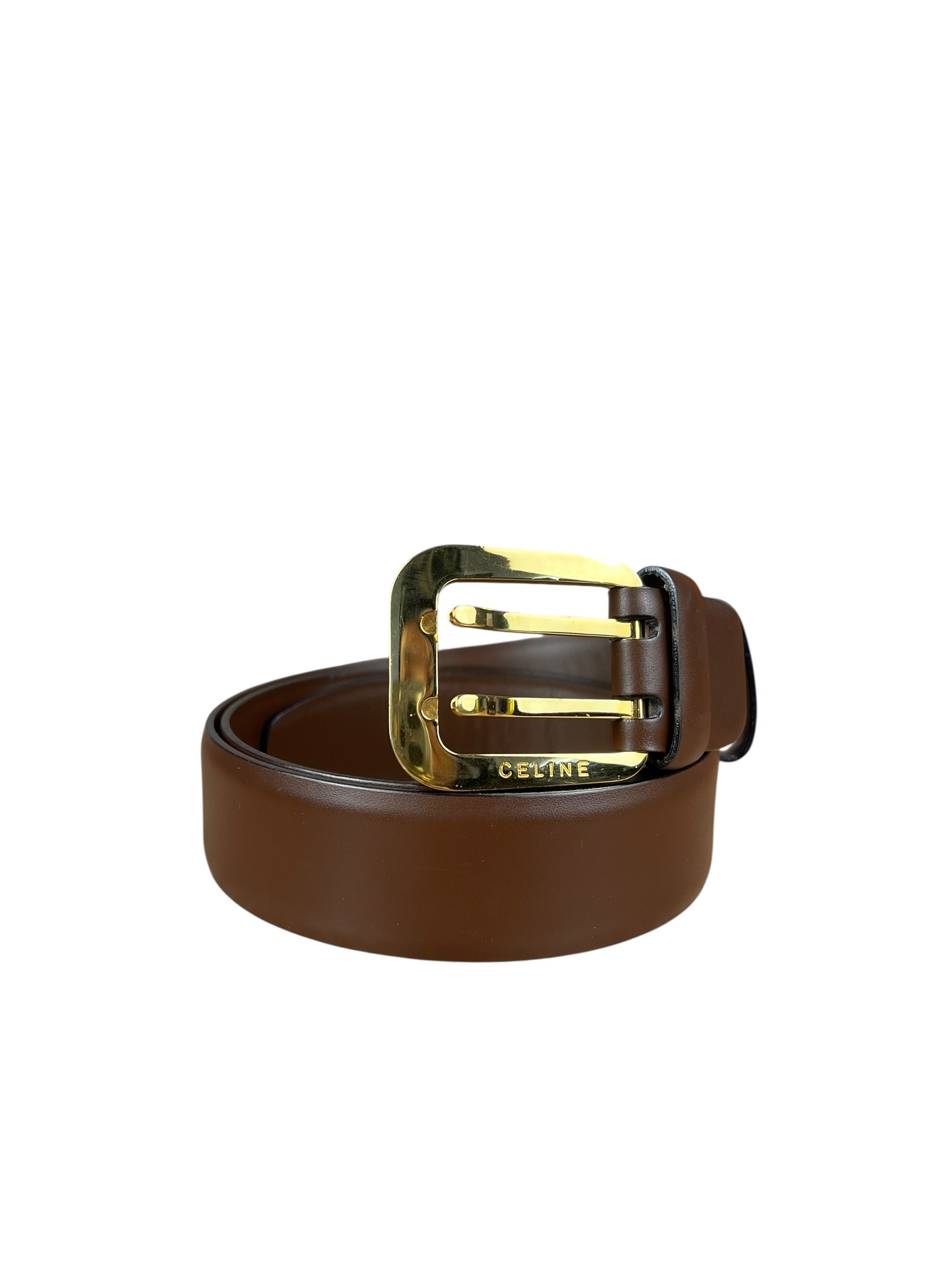 Celine Brown Leather Gold Buckle Belt