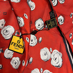 Fendi Red Rose Patterned Silk Scarf
