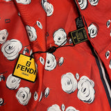 Fendi Red Rose Patterned Silk Scarf