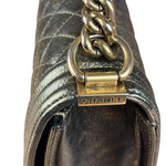 Chanel Metallic Dark Bronze Leather Old Medium Boy Flap Shoulder Bag