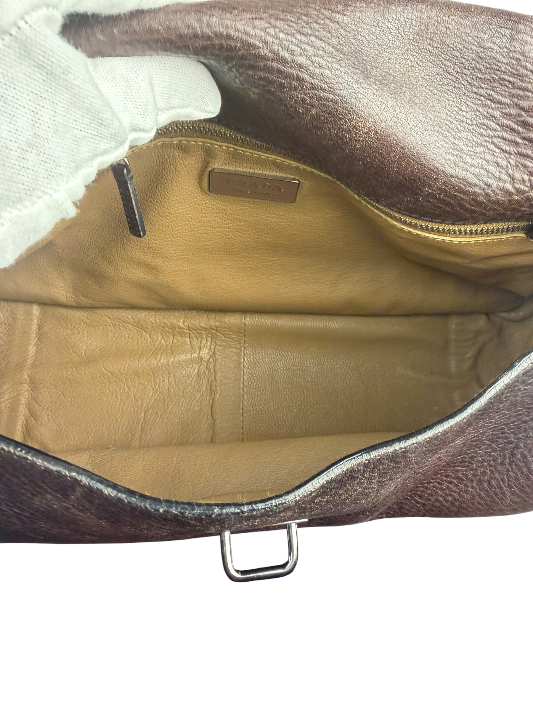 Prada Vintage Brown Leather Cervo Antik Messenger Bag