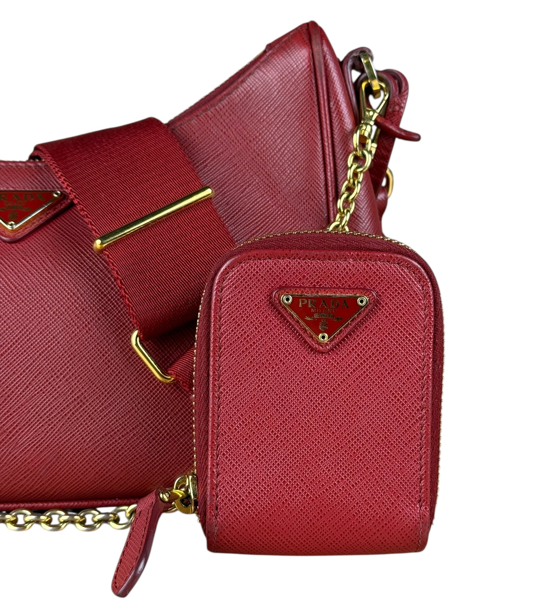 Prada Re-Edition Saffiano Leather Shoulder Bag Red