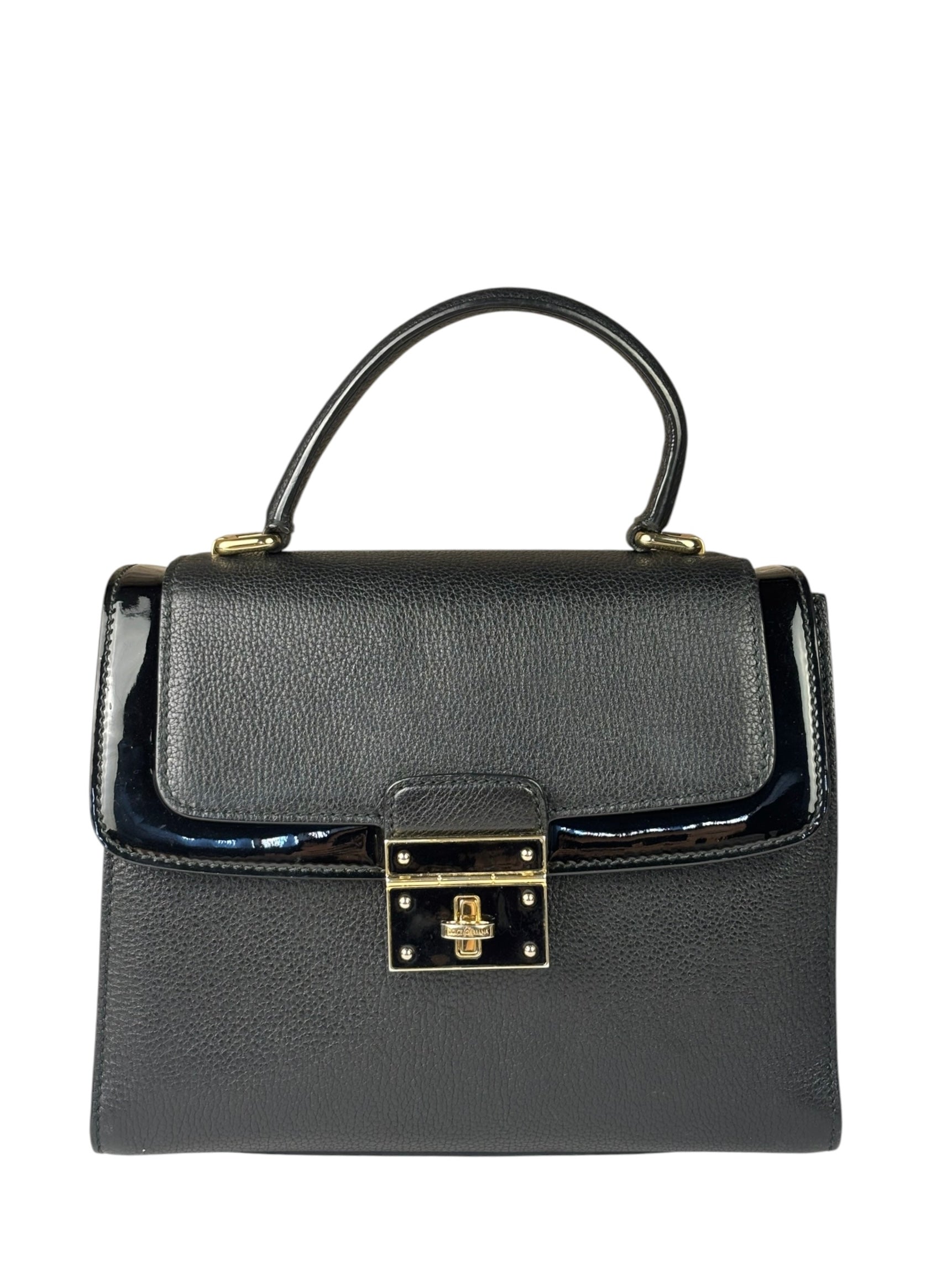 Dolce & Gabbana Black Patent Leather Borsa A Mano Two-Way Bag