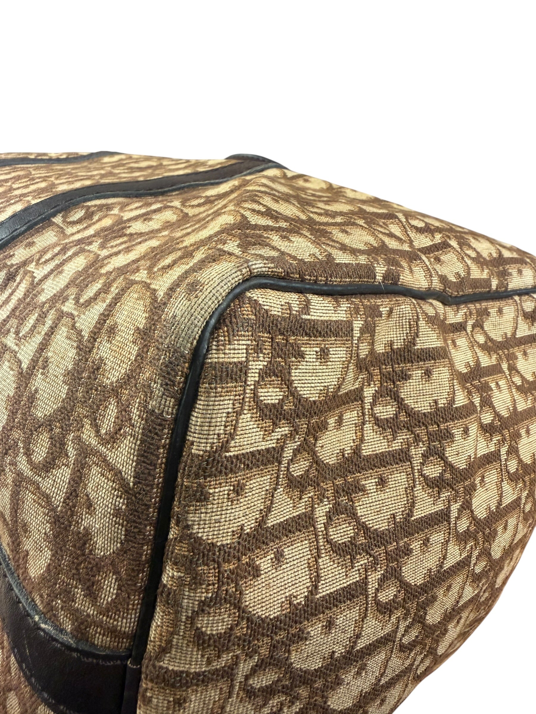 Christian Dior Brown Leather Trim Trotter Boston Bag
