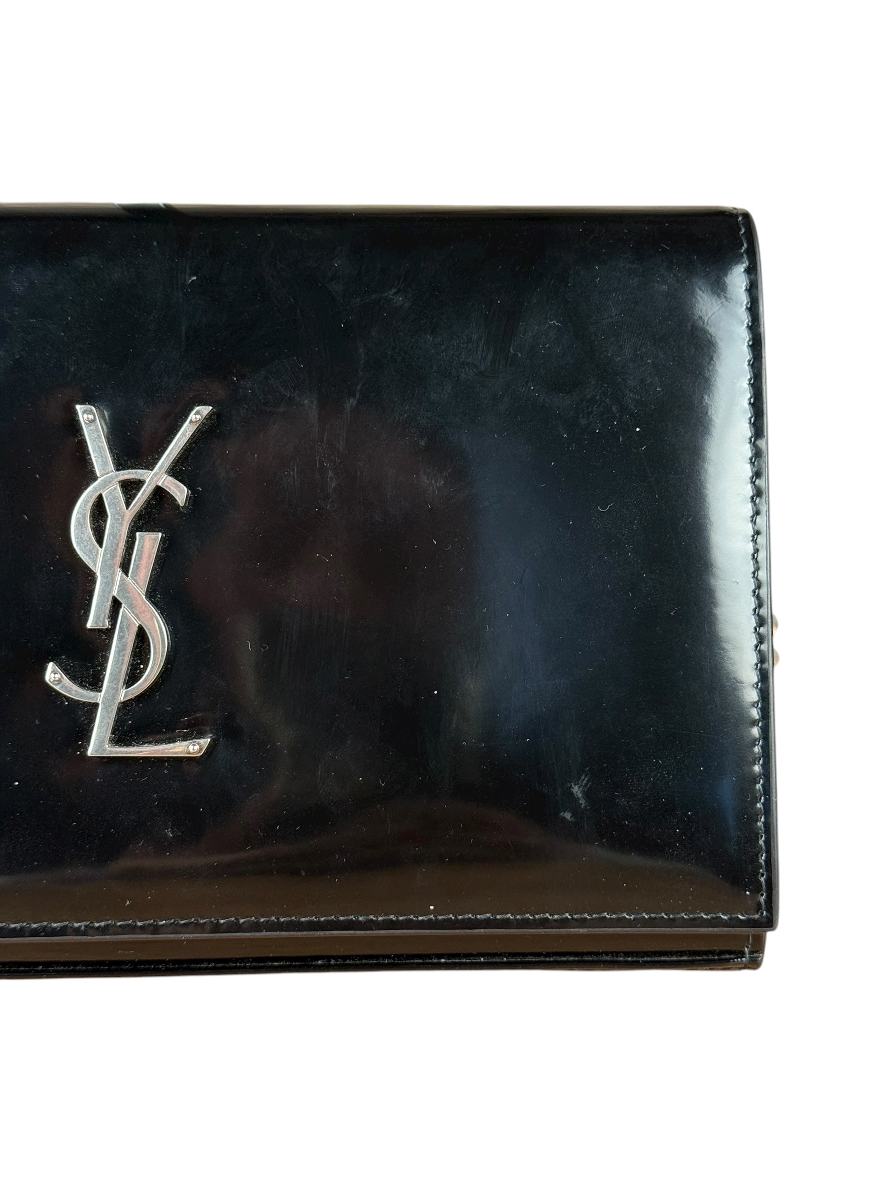Saint Laurent Cassandre Leather Wallet on Chain Bag Black