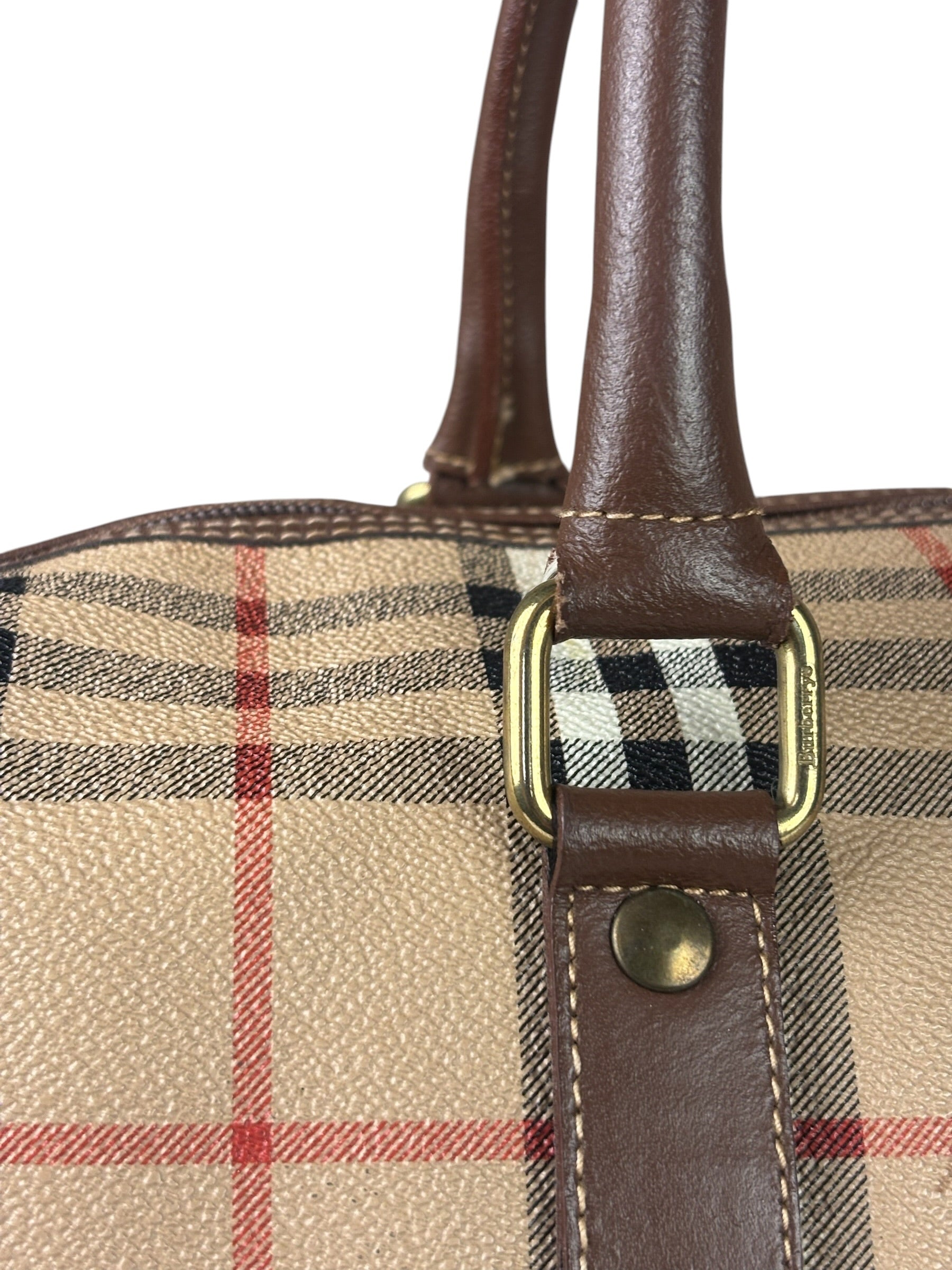 Burberry Beige/Brown Leather House Check Boston Bag