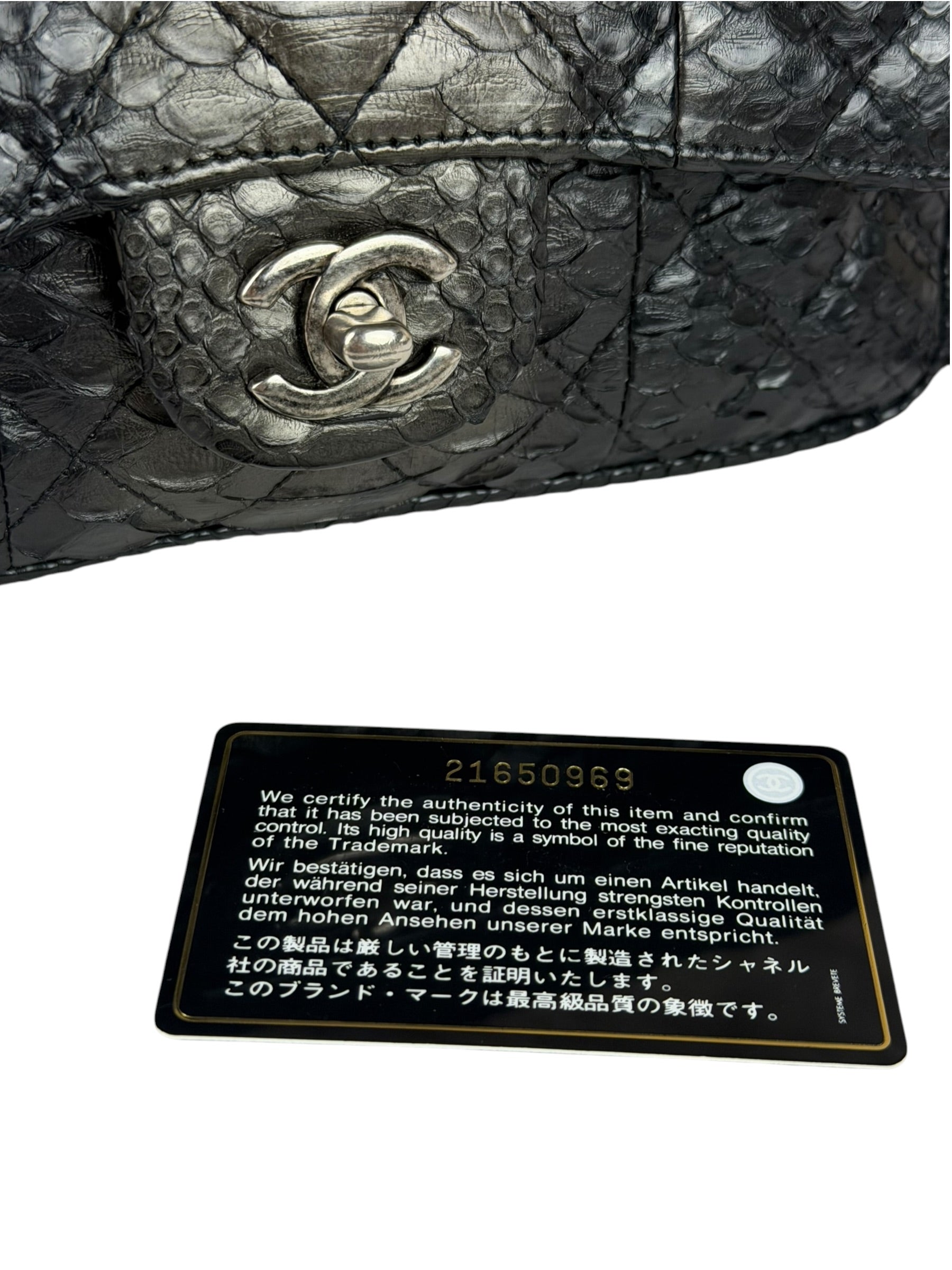 Chanel Black Python Leather Kiss-Lock Flap Bag 2015