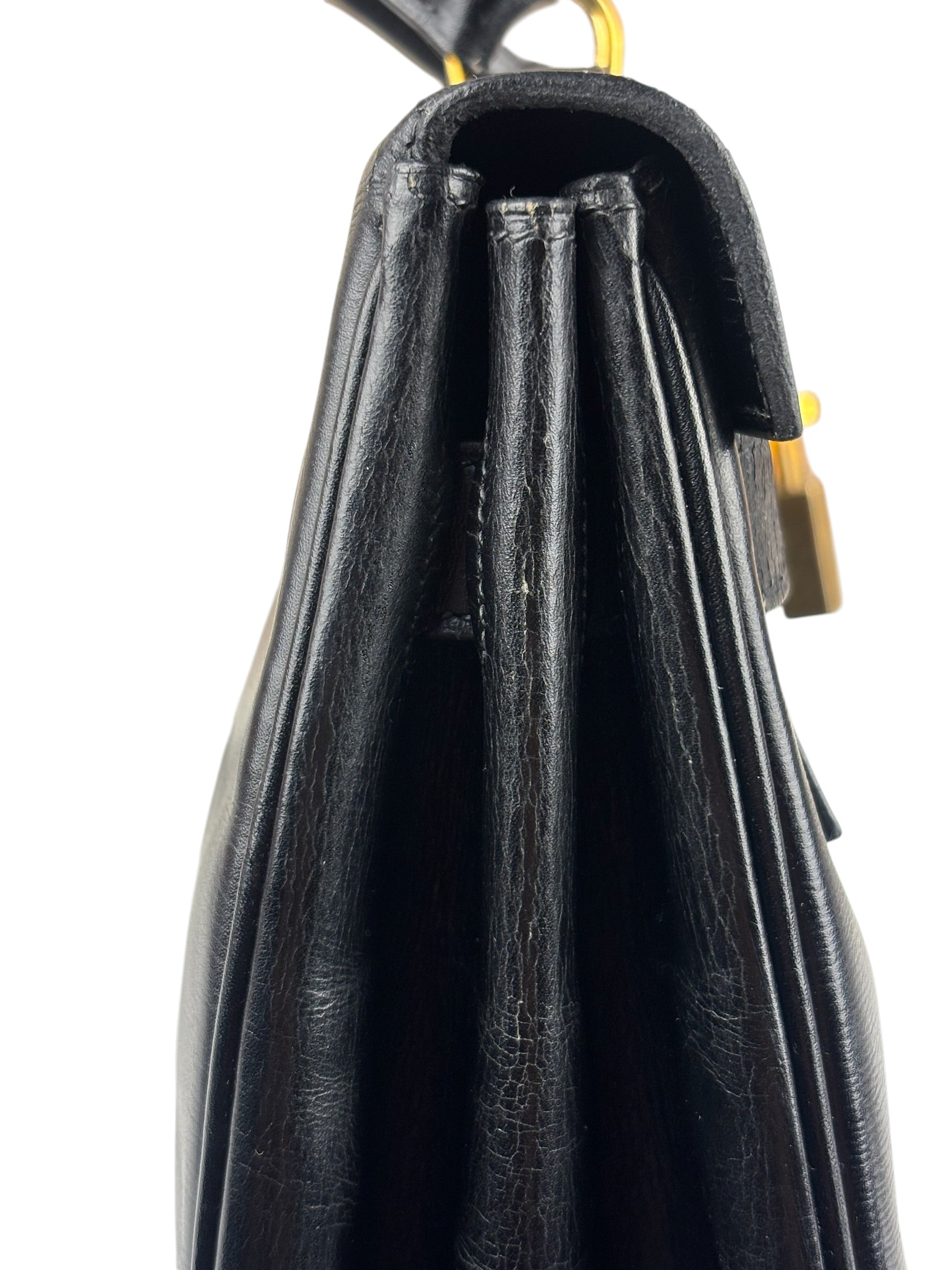 Hermes Black Box Leather Kelly 32 Handbag 1979