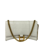 Balenciaga White Crocodile Embossed Hourglass Wallet On Chain