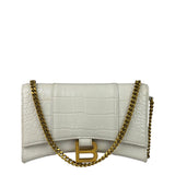 Balenciaga White Crocodile Embossed Hourglass Wallet On Chain