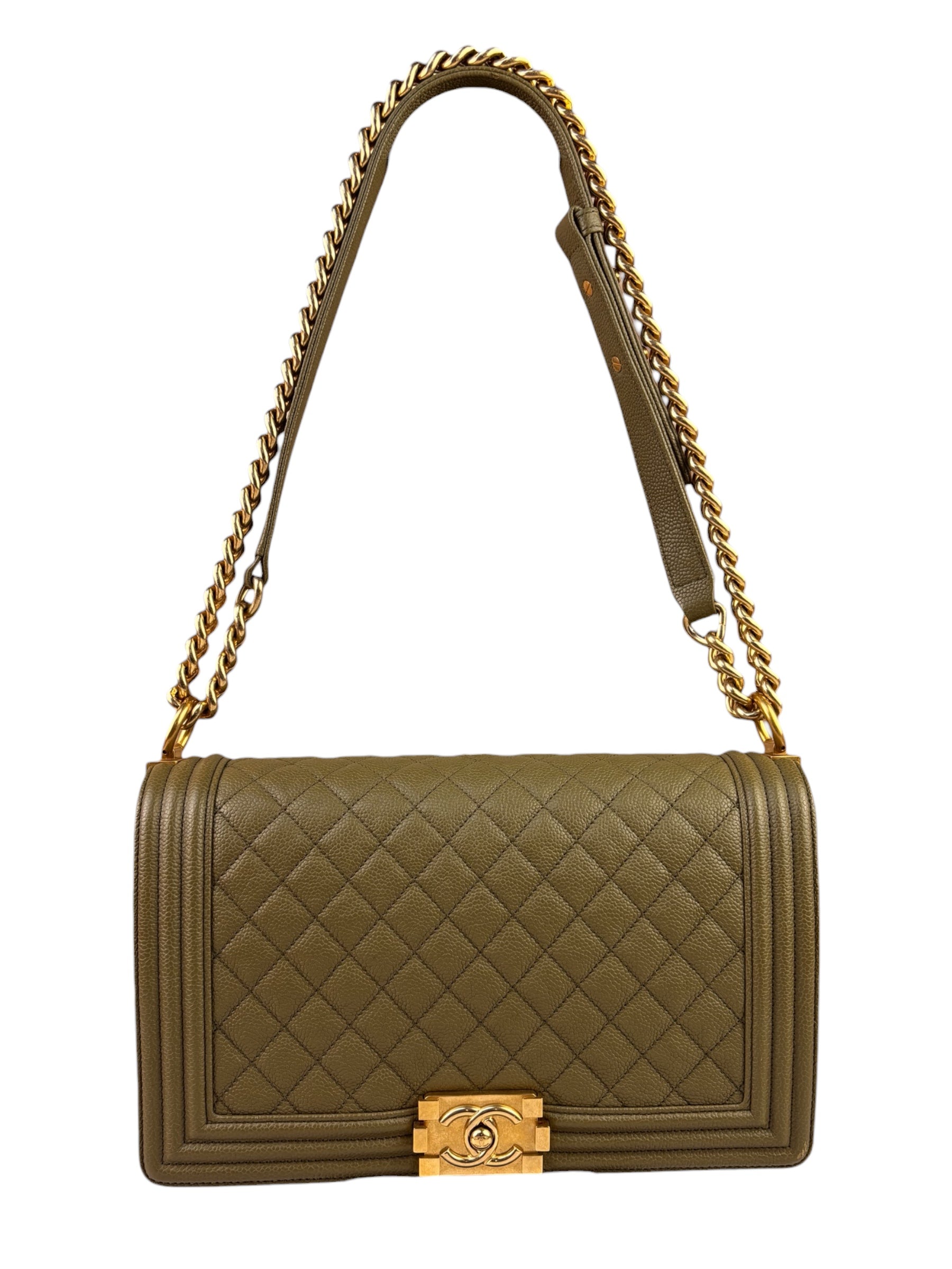 Chanel Olive Green Quilted Caviar Boy Flap Bag 2017