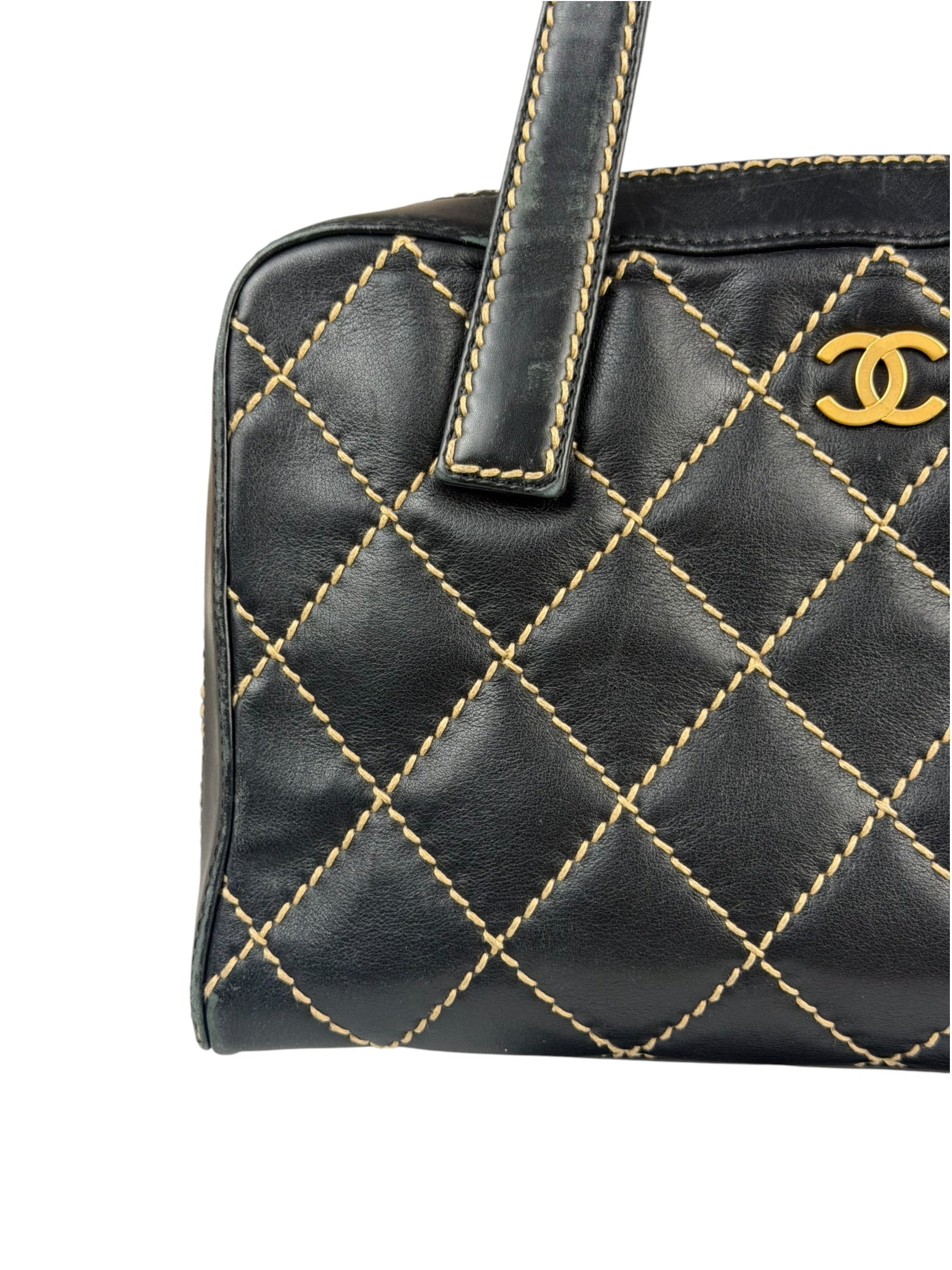 Chanel Black Quilted Leather Wild Stitch Bowler Bag 2003