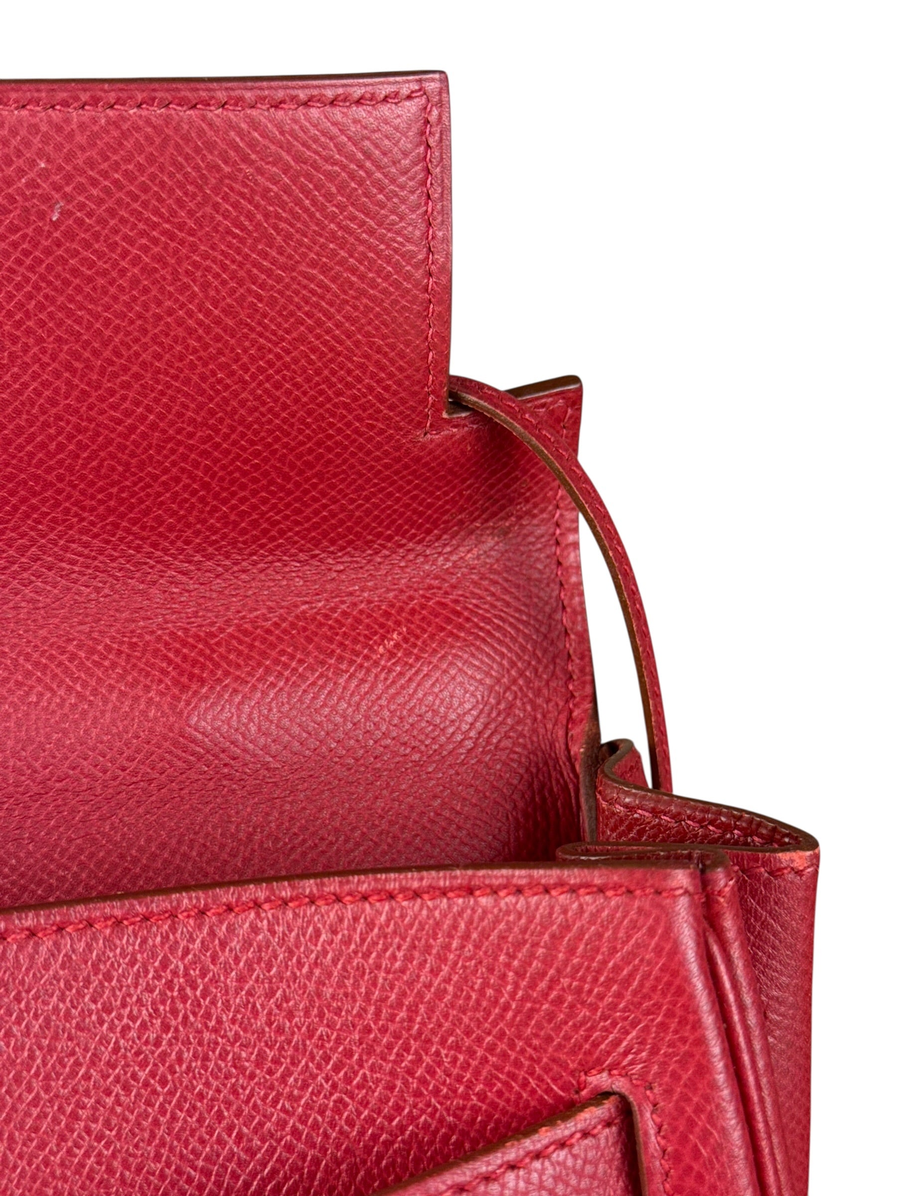 Hermes Kelly 32 Courchevel Rouge Vif Gold Handbag 1997