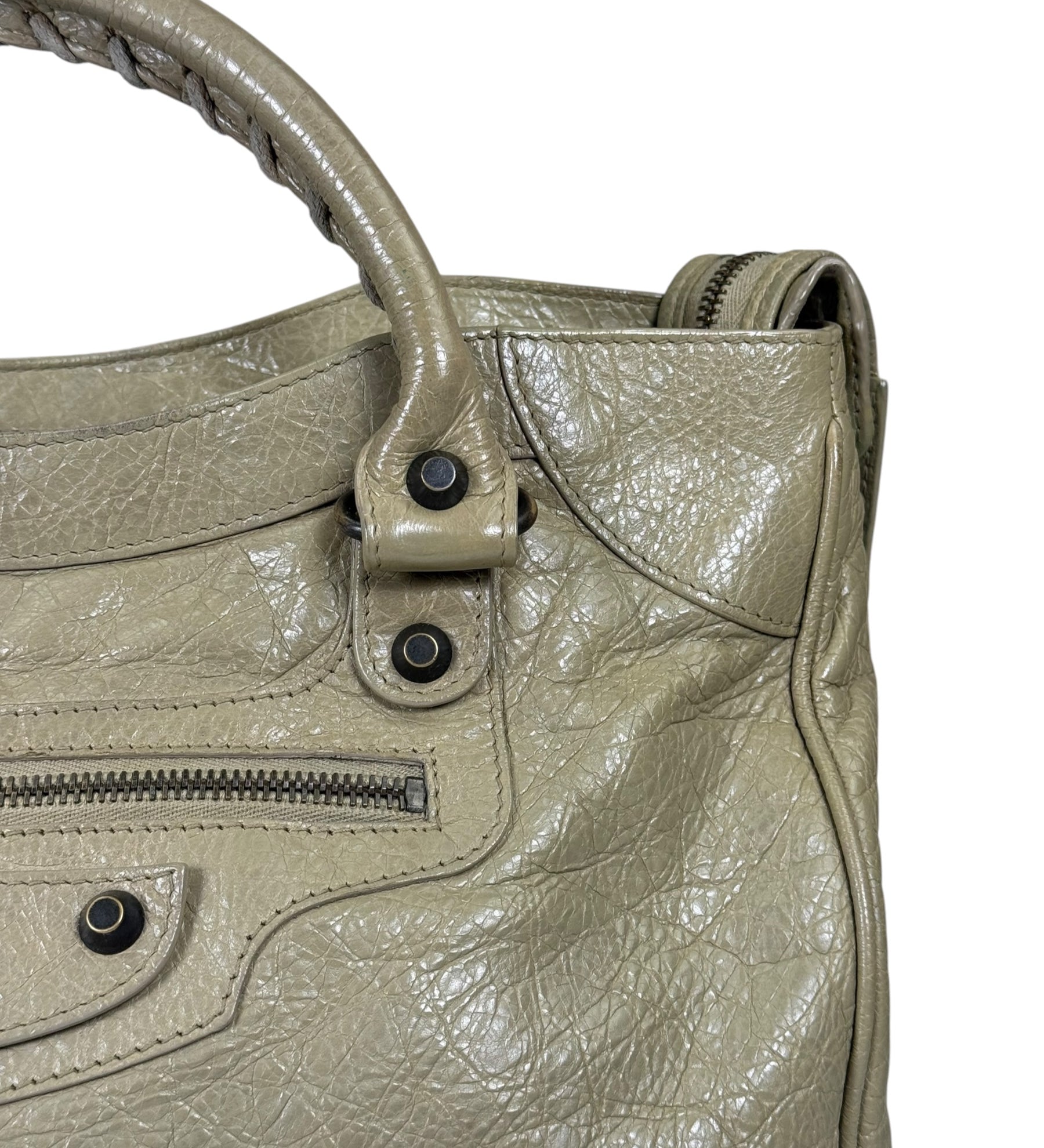 Balenciaga Olive Lambskin Velo Moto Two-Way Bag