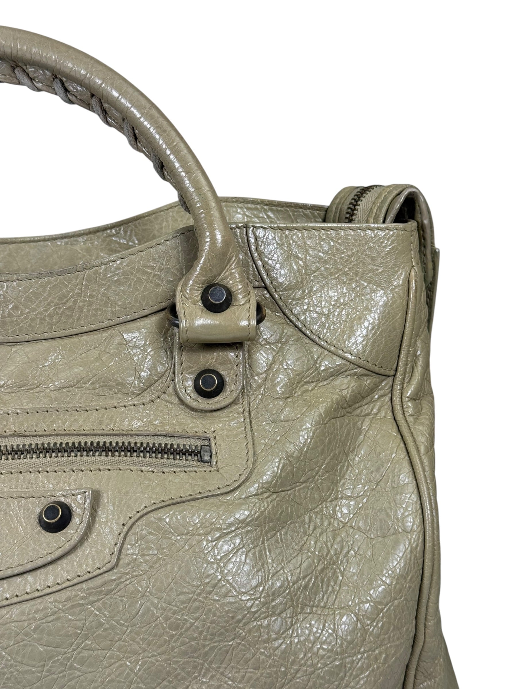 Balenciaga Olive Lambskin Velo Moto Two-Way Bag