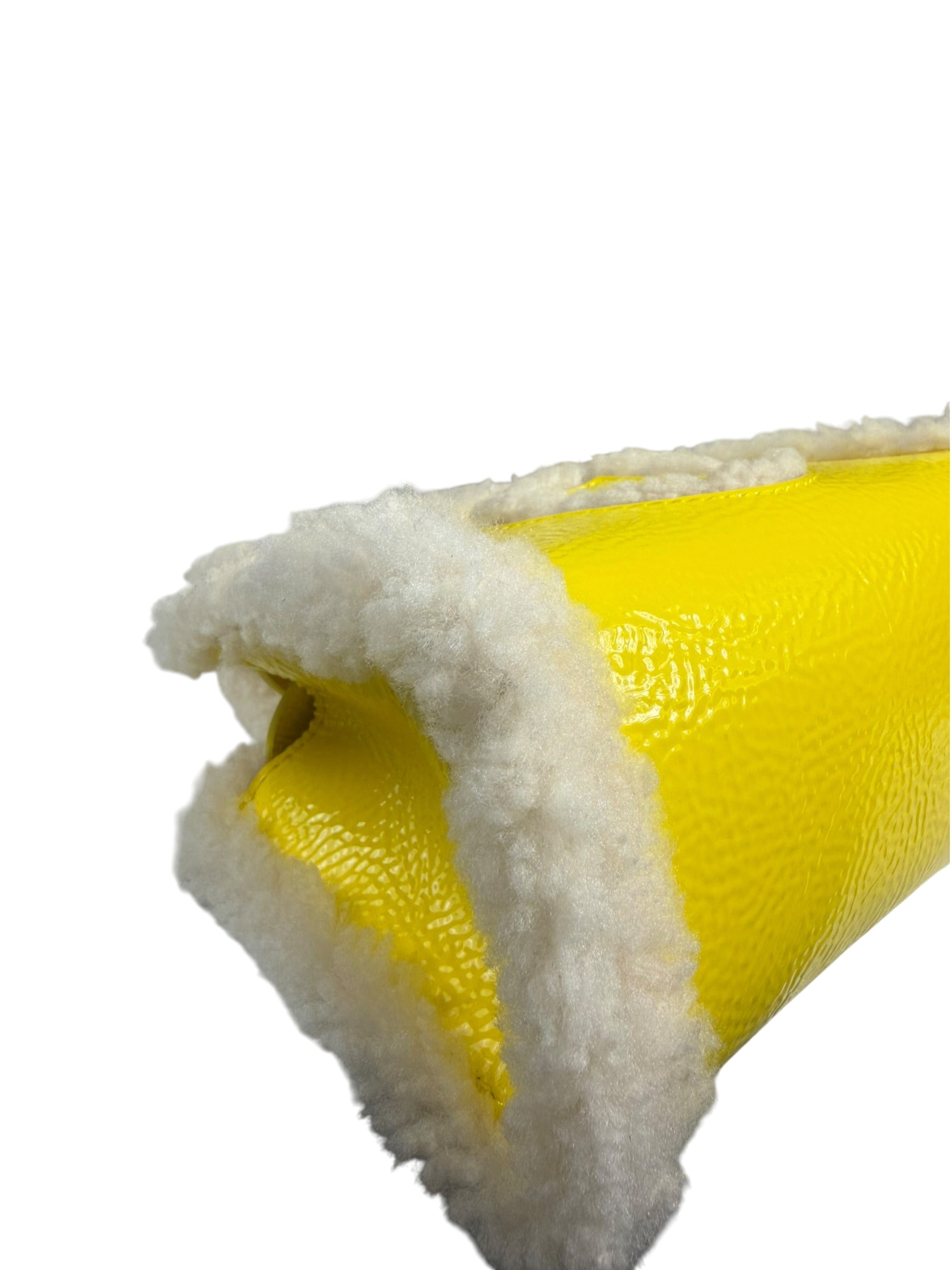 UGG x Telfar Yellow Patent Leather Fur Trim Small Shopper Crinkle In Taxi Tote