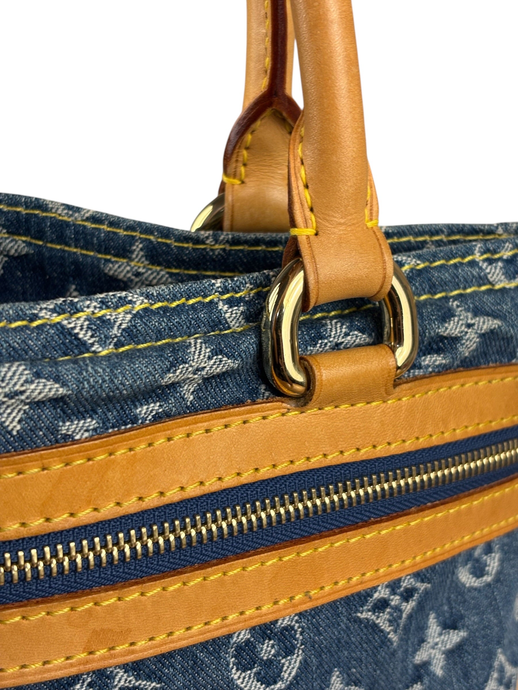 Louis Vuitton Vintage Demin Leather Trim Flat Shopper Tote Bag
