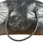 Prada Vintage Black Leather Vitello Drive Perforated Bowling Tote Bag
