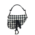 Christian Dior White/Black Leather Houndstooth Micro Saddle Bag