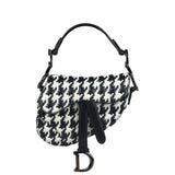 Christian Dior White/Black Leather Houndstooth Micro Saddle Bag