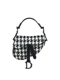 Christian Dior White/Black Leather Houndstooth Micro Saddle Bag