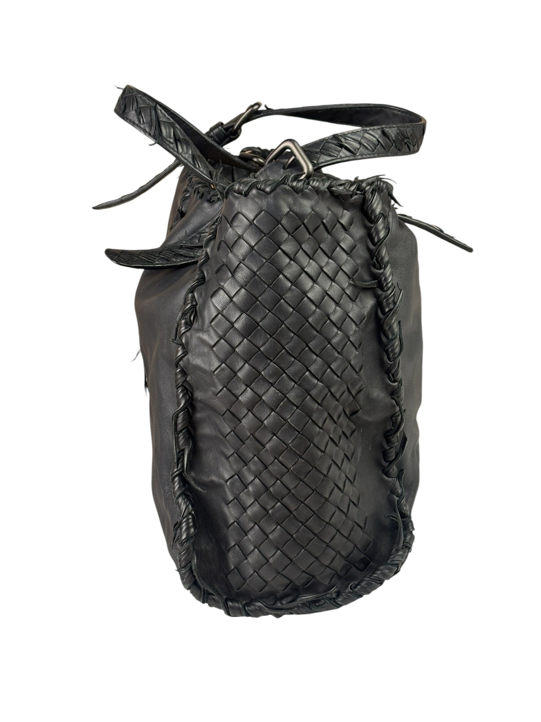 Bottega Veneta Black Intrecciato Fringe Shoulder Bag