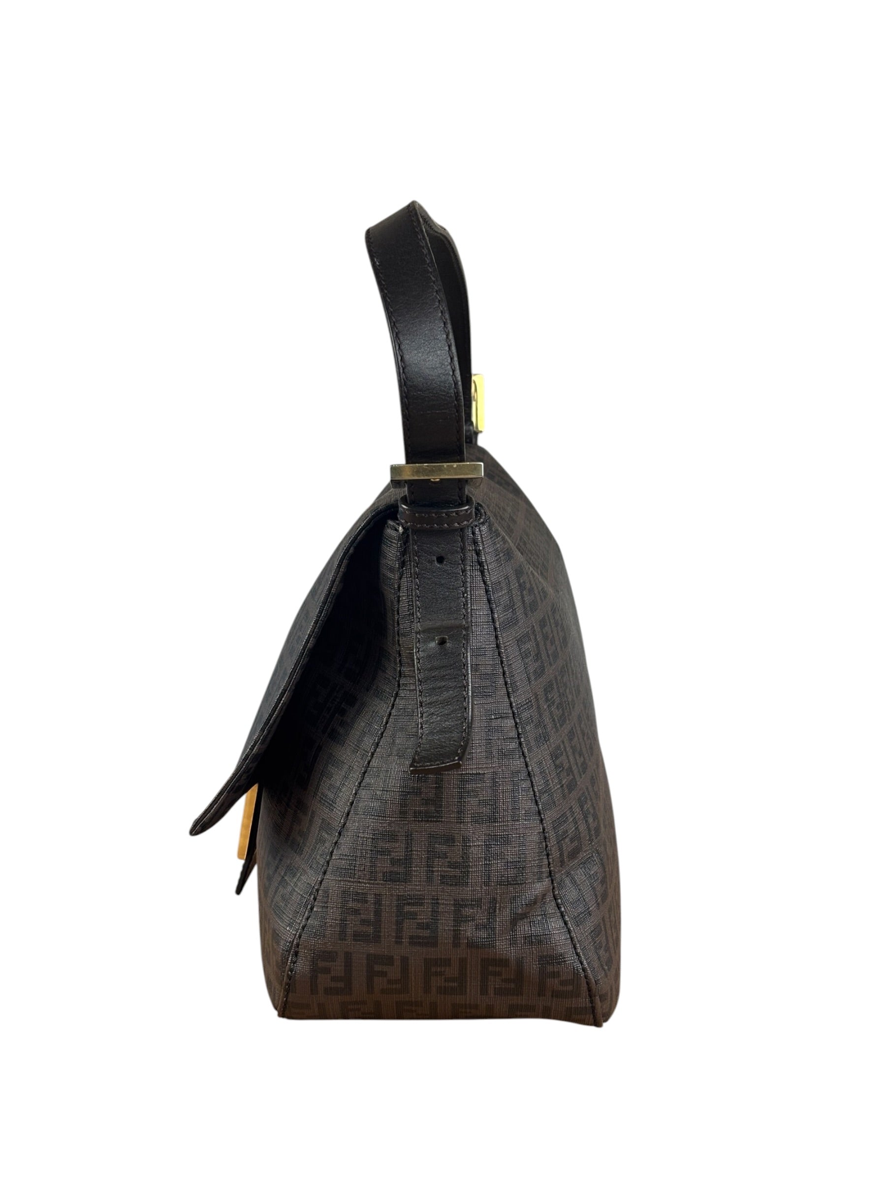 Fendi Brown Leather Zucca Mamma Baguette