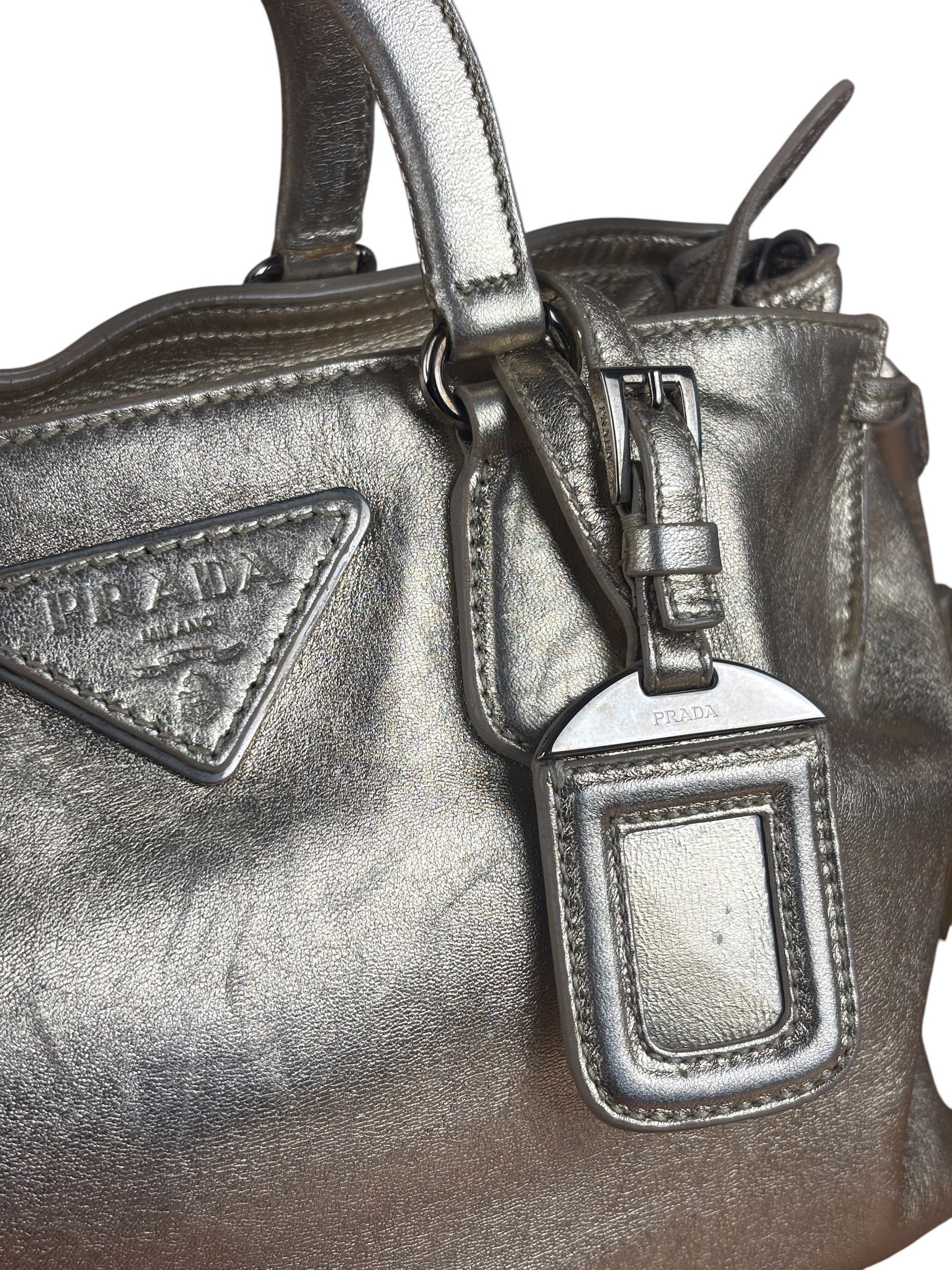 Prada Vintage Metallic Gold Leather Satchel Handbag