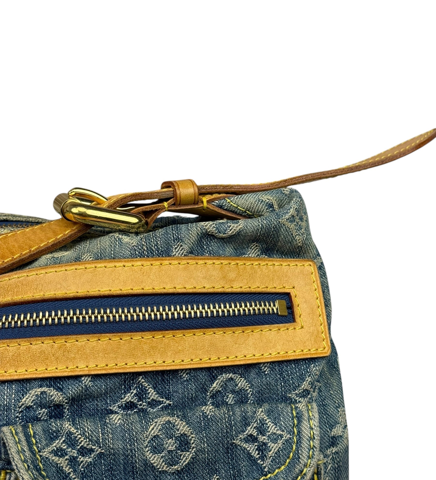 Louis Vuitton Vintage Denim Leather Trim Monogram Baggy Shoulder Bag MM