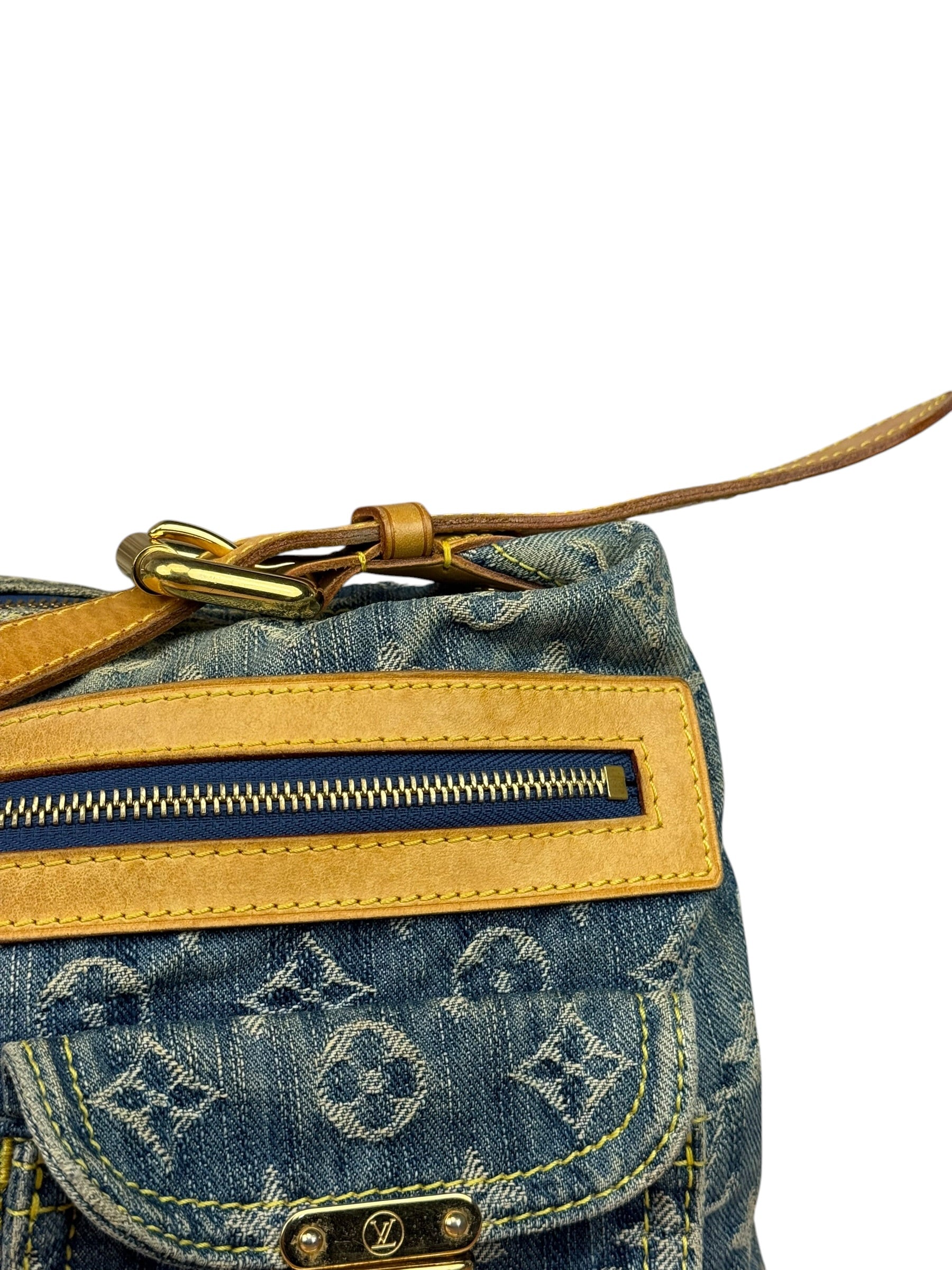 Louis Vuitton Vintage Denim Leather Trim Monogram Baggy Shoulder Bag MM