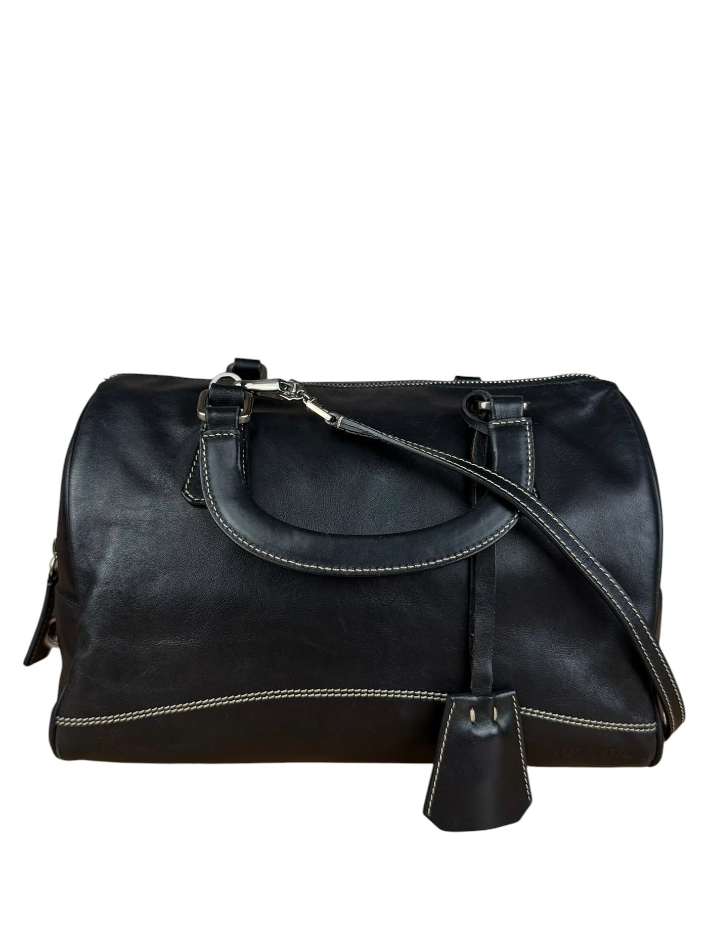 Prada Vintage Black Leather Mini Boston Bag