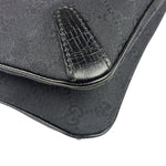Gucci Black Leather Trim GG Horsebit Chain Shoulder Bag