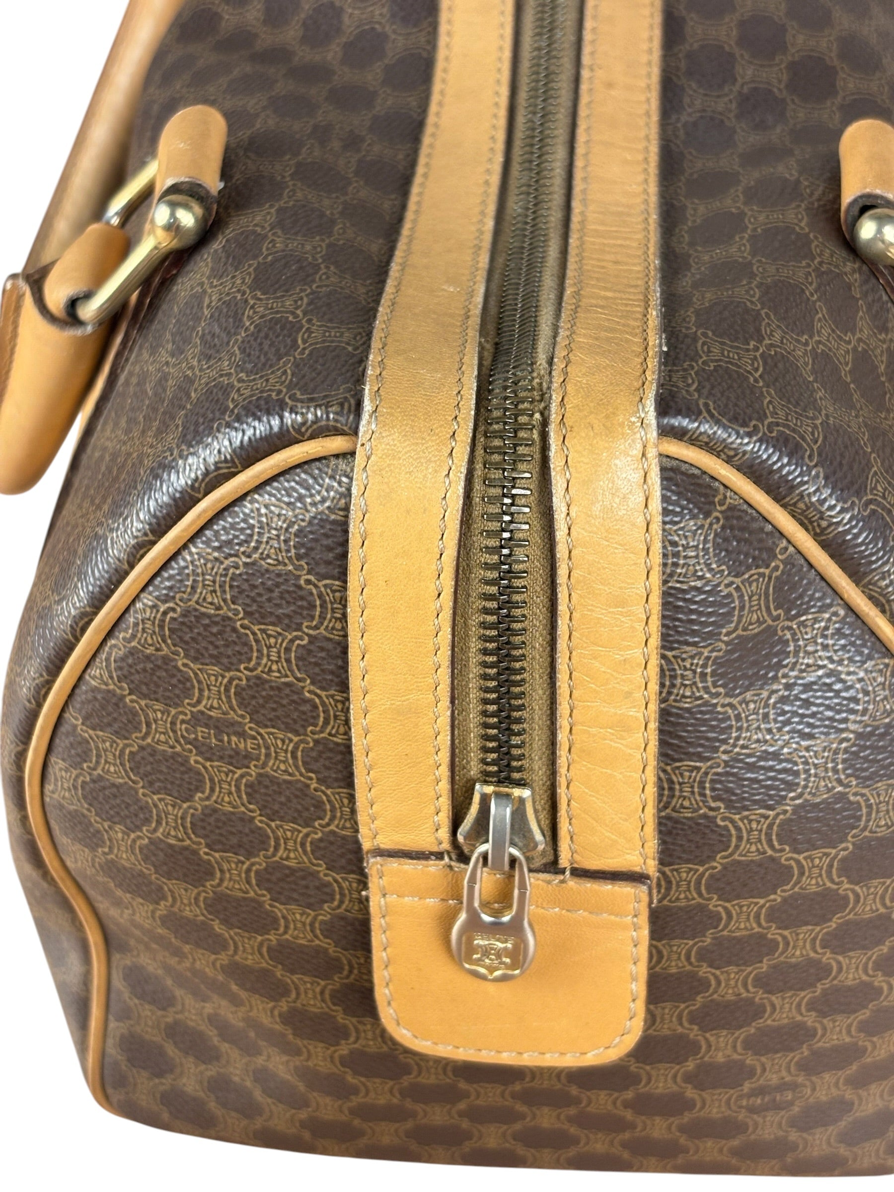 Celine Vintage Brown Coated Macadam Boston Handbag