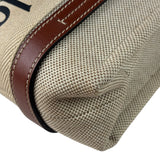 Chloe Beige/Brown Leather Trim Small Woody Two-Way Tote