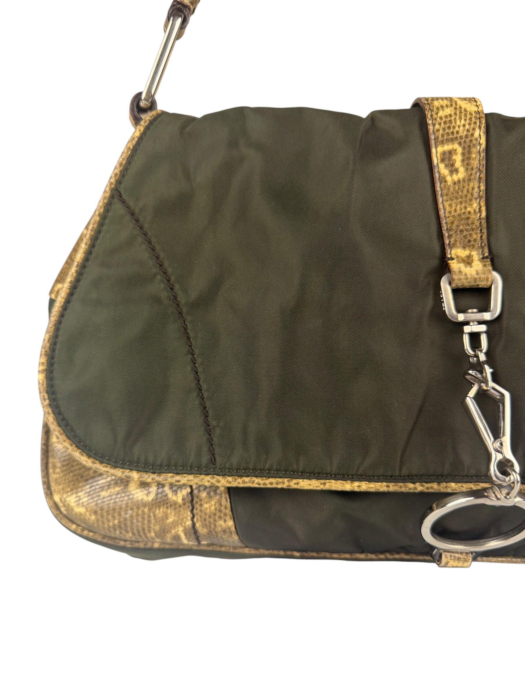 Prada Vintage Kakhi Green Nylon Shoulder Bag
