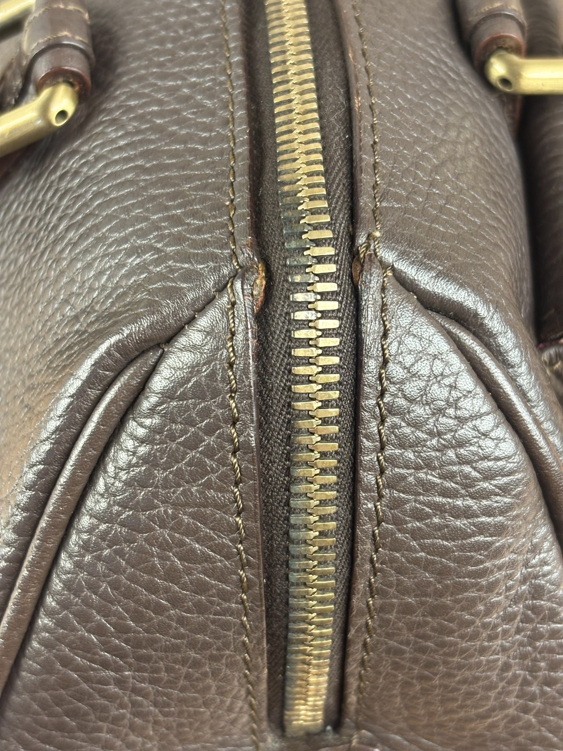 Burberry Vintage Brown Pebbled Leather Double Pocket Satchel Handbag