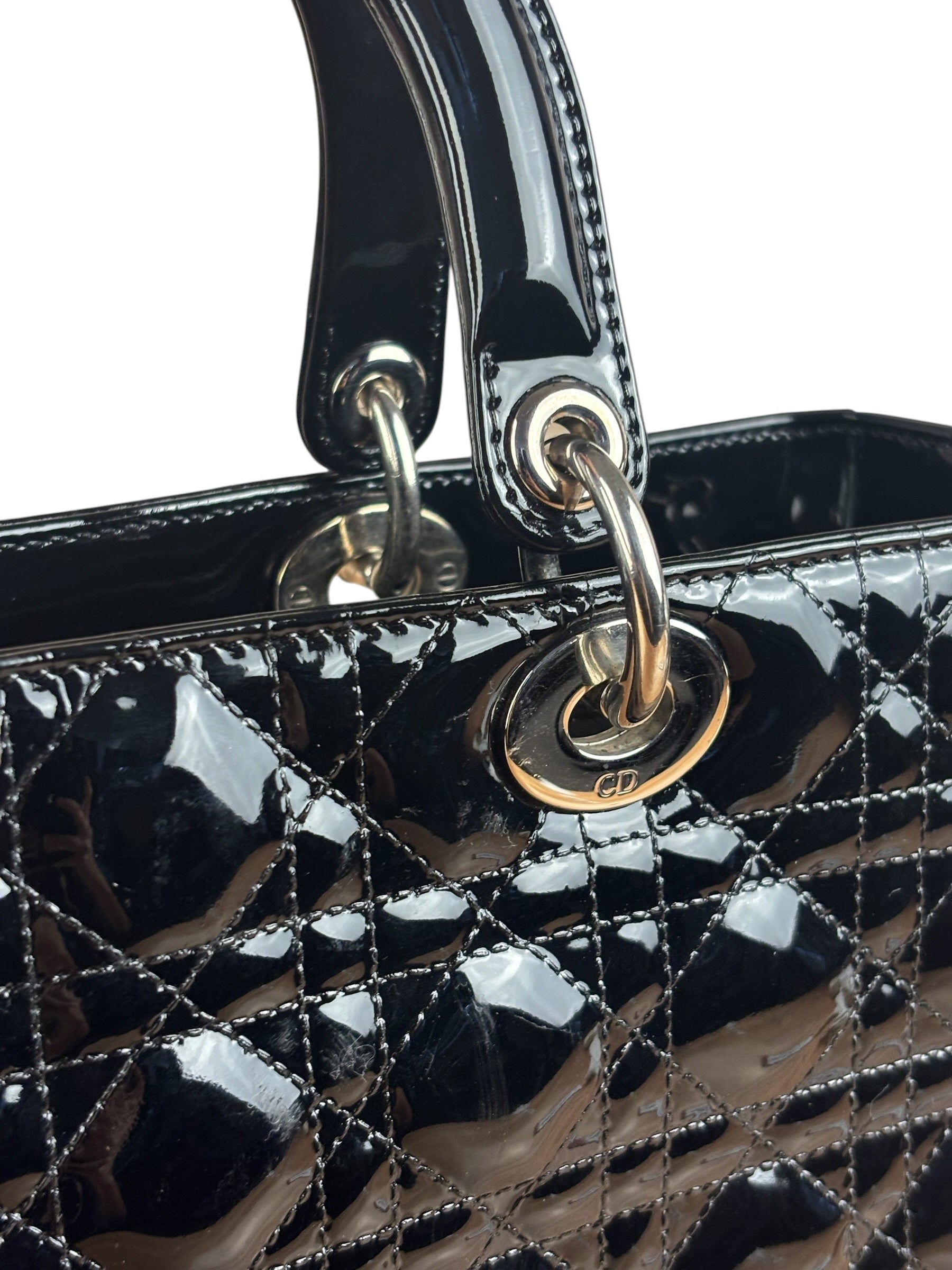 Christian Dior Black Cannage Quilted Leather Medium Lady Dior Handbag