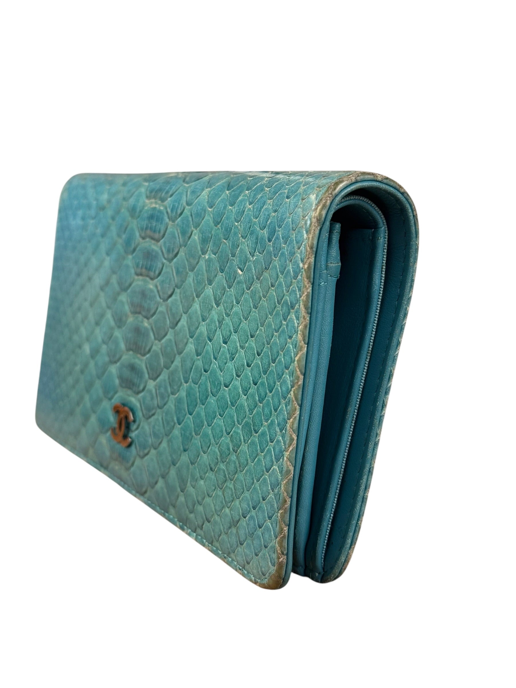 Chanel Turquoise Blue Python Long Wallet 2014