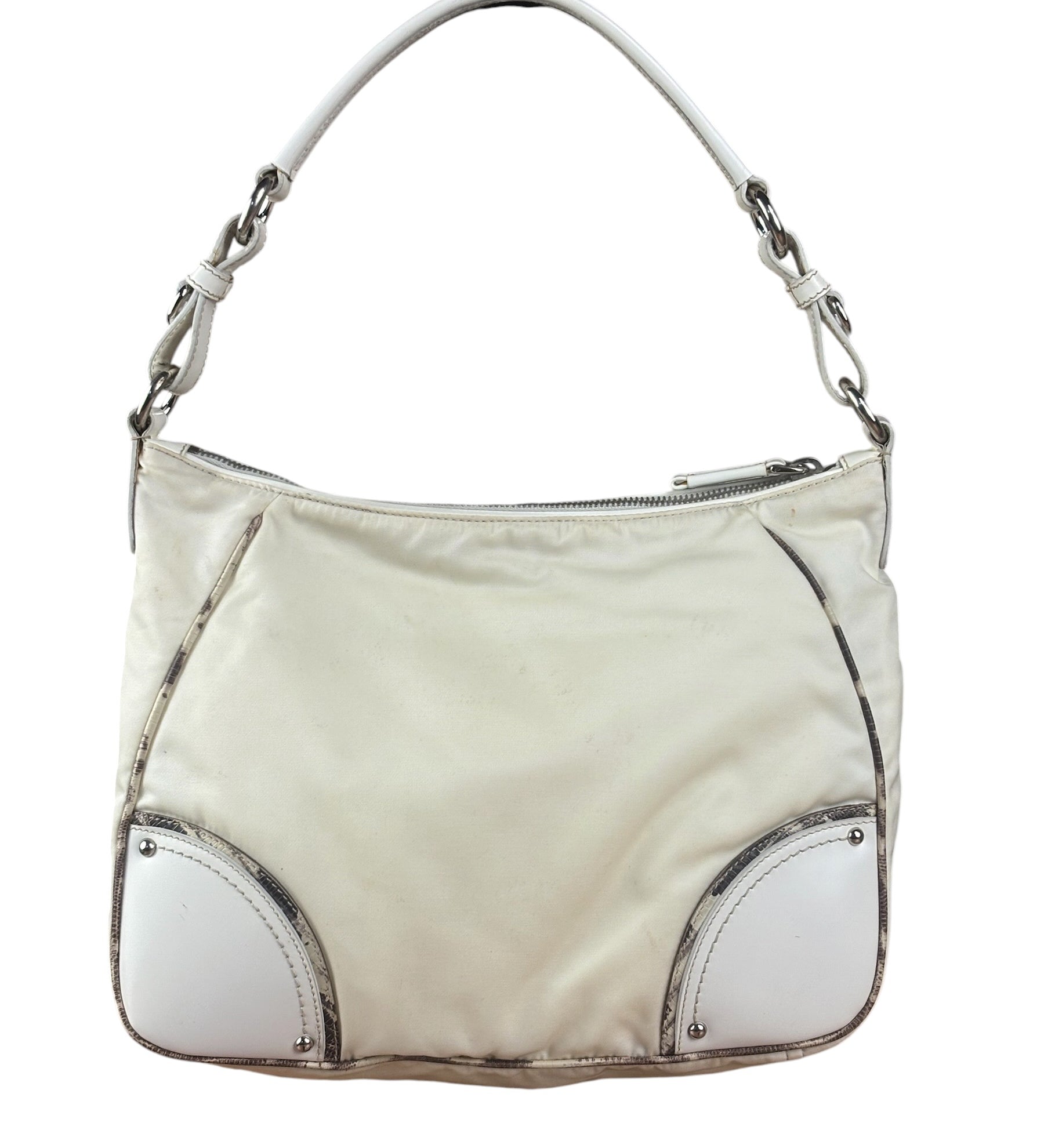 Prada White Tessuto Nylon Leather Trim Shoulder Bag