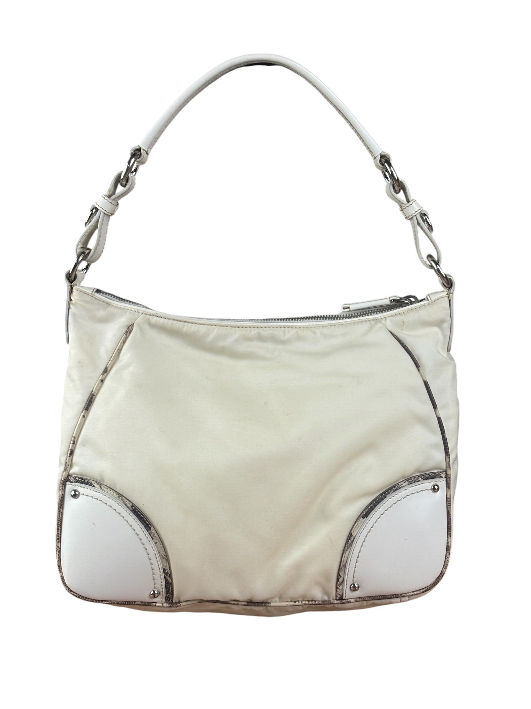 Prada White Tessuto Nylon Leather Trim Shoulder Bag