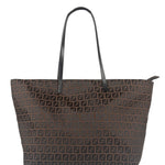 Fendi FF Vintage Brown Zucca Print Zip Shoulder Tote